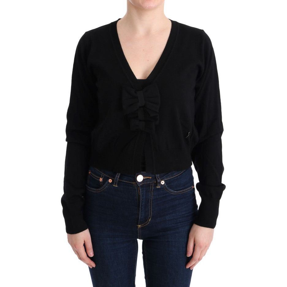 MARGHI LO' Elegant Black Wool Cardigan Sweater black-wool-blouse-sweater