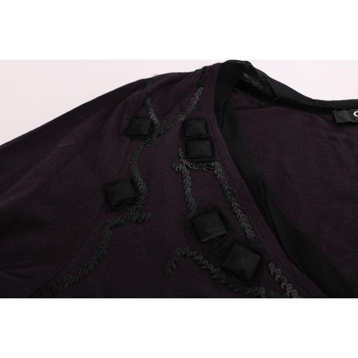 Costume National Elegant Purple V-Neck Blouse Tee purple-v-neck-cotton-t-shirt