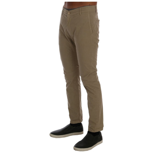 Daniele Alessandrini Beige Slim Fit Chinos for Sophisticated Style beige-cotton-stretch-slim-fit-chinos Jeans & Pants 457192-beige-cotton-stretch-slim-fit-chinos-1.jpg