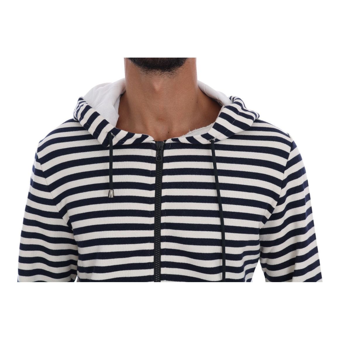 Daniele Alessandrini Elegant Full Zip Hooded Striped Sweater blue-white-striped-hooded-cotton-sweater 457232-blue-white-striped-hooded-cotton-sweater-3.jpg