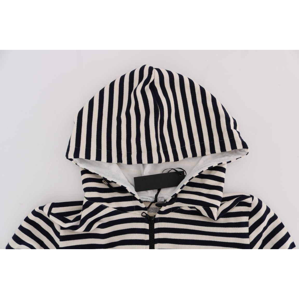 Daniele Alessandrini Elegant Full Zip Hooded Striped Sweater blue-white-striped-hooded-cotton-sweater 457232-blue-white-striped-hooded-cotton-sweater-4.jpg