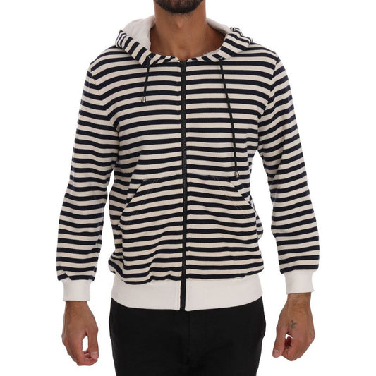 Daniele Alessandrini Elegant Full Zip Hooded Striped Sweater blue-white-striped-hooded-cotton-sweater