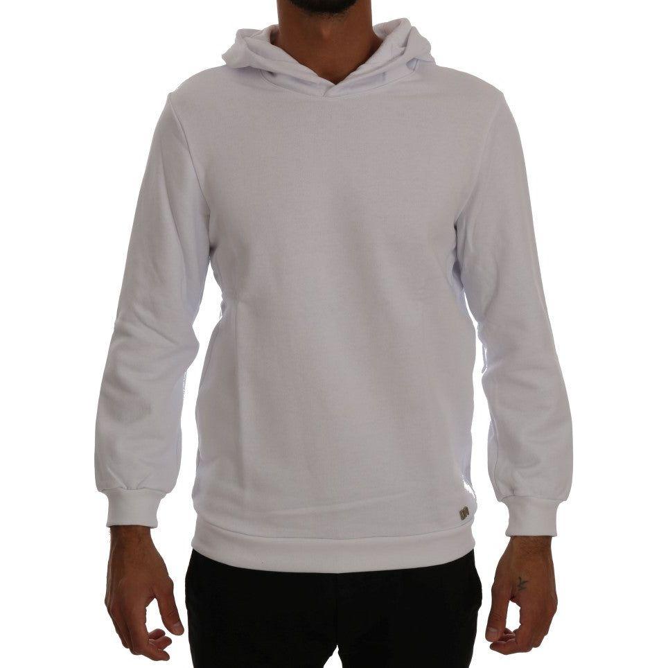 Daniele Alessandrini Elegant White Cotton Hooded Sweater white-pullover-hodded-cotton-sweater 457330-white-pullover-hodded-cotton-sweater.jpg