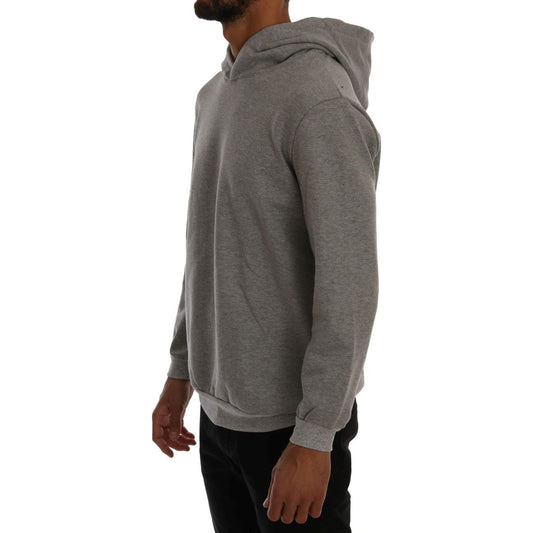 Daniele Alessandrini Sophisticated Gray Cotton Hooded Sweater gray-pullover-hodded-cotton-sweater 457372-gray-pullover-hodded-cotton-sweater-1.jpg