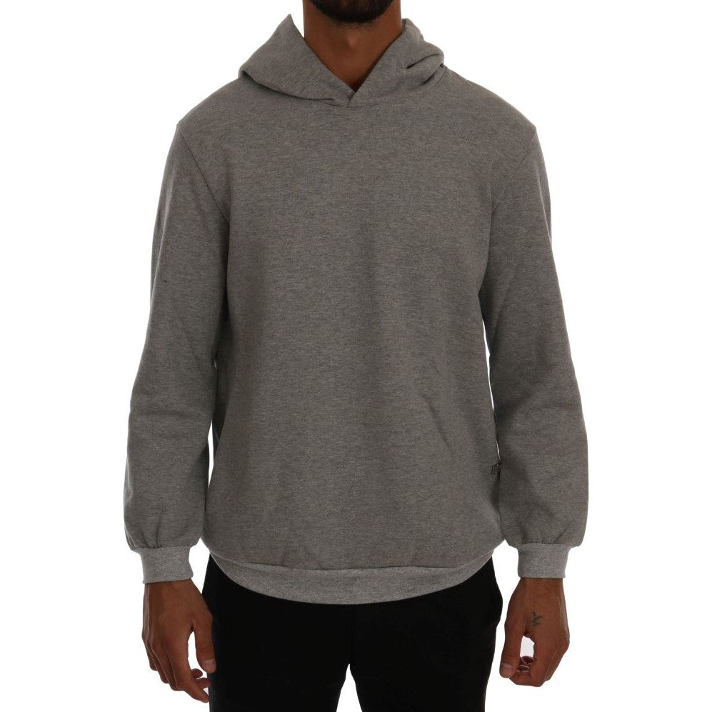 Daniele Alessandrini Sophisticated Gray Cotton Hooded Sweater gray-pullover-hodded-cotton-sweater