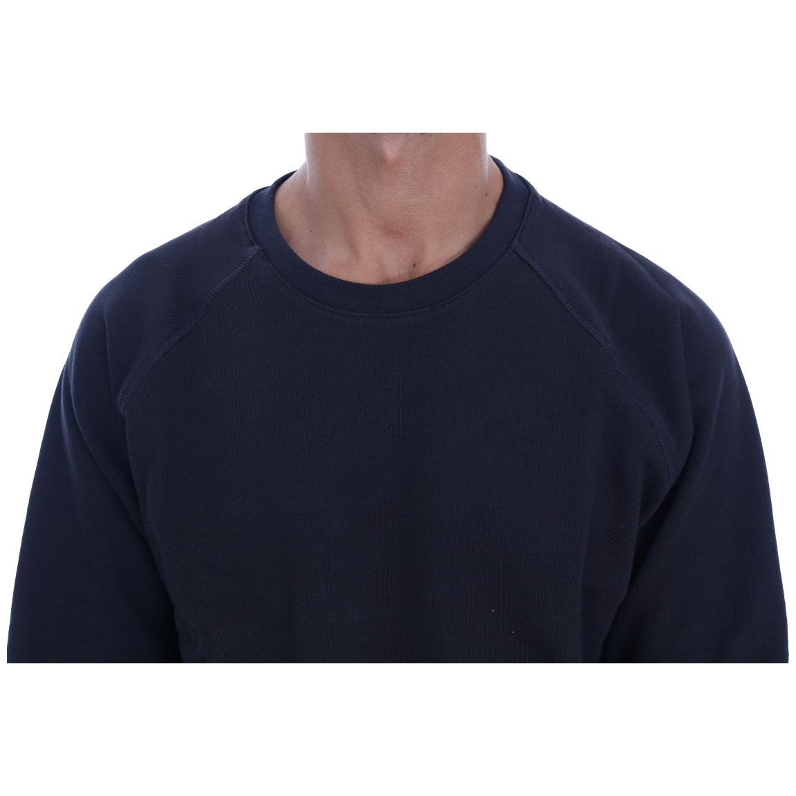 Daniele Alessandrini Chic Dark Blue Crewneck Cotton Sweater blue-crewneck-cotton-sweater