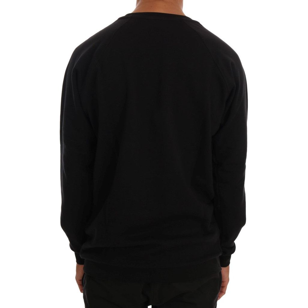 Daniele Alessandrini Elegant Black Cotton Crewneck Sweater black-crewneck-cotton-pullover-sweater 457410-black-crewneck-cotton-pullover-sweater-2.jpg