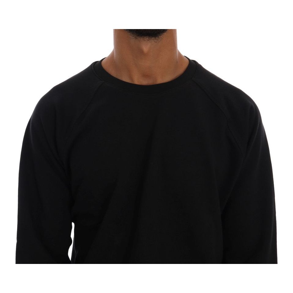 Daniele Alessandrini Elegant Black Cotton Crewneck Sweater black-crewneck-cotton-pullover-sweater