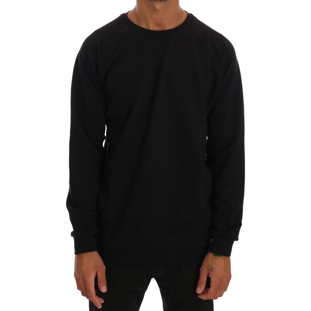 Daniele Alessandrini Elegant Black Cotton Crewneck Sweater black-crewneck-cotton-pullover-sweater 457410-black-crewneck-cotton-pullover-sweater.jpg