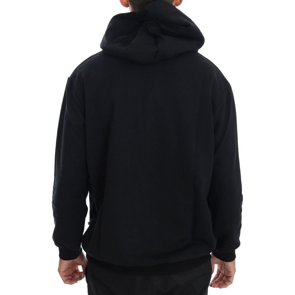 Daniele Alessandrini Elegant Black Cotton Hooded Sweater black-gym-casual-hooded-cotton-sweater