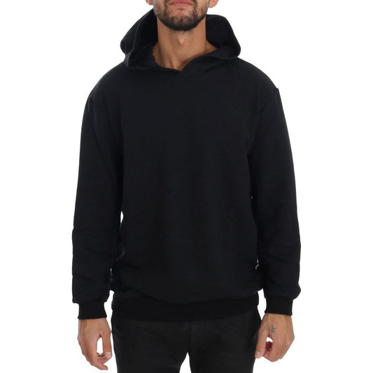 Daniele Alessandrini Elegant Black Cotton Hooded Sweater black-gym-casual-hooded-cotton-sweater