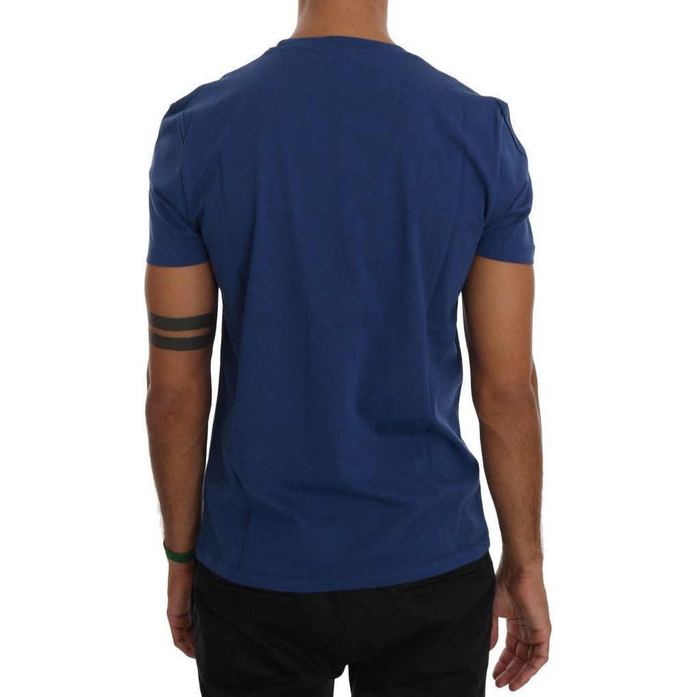 Frankie Morello Elegant Blue Crewneck Cotton Tee blue-cotton-maison-t-shirt
