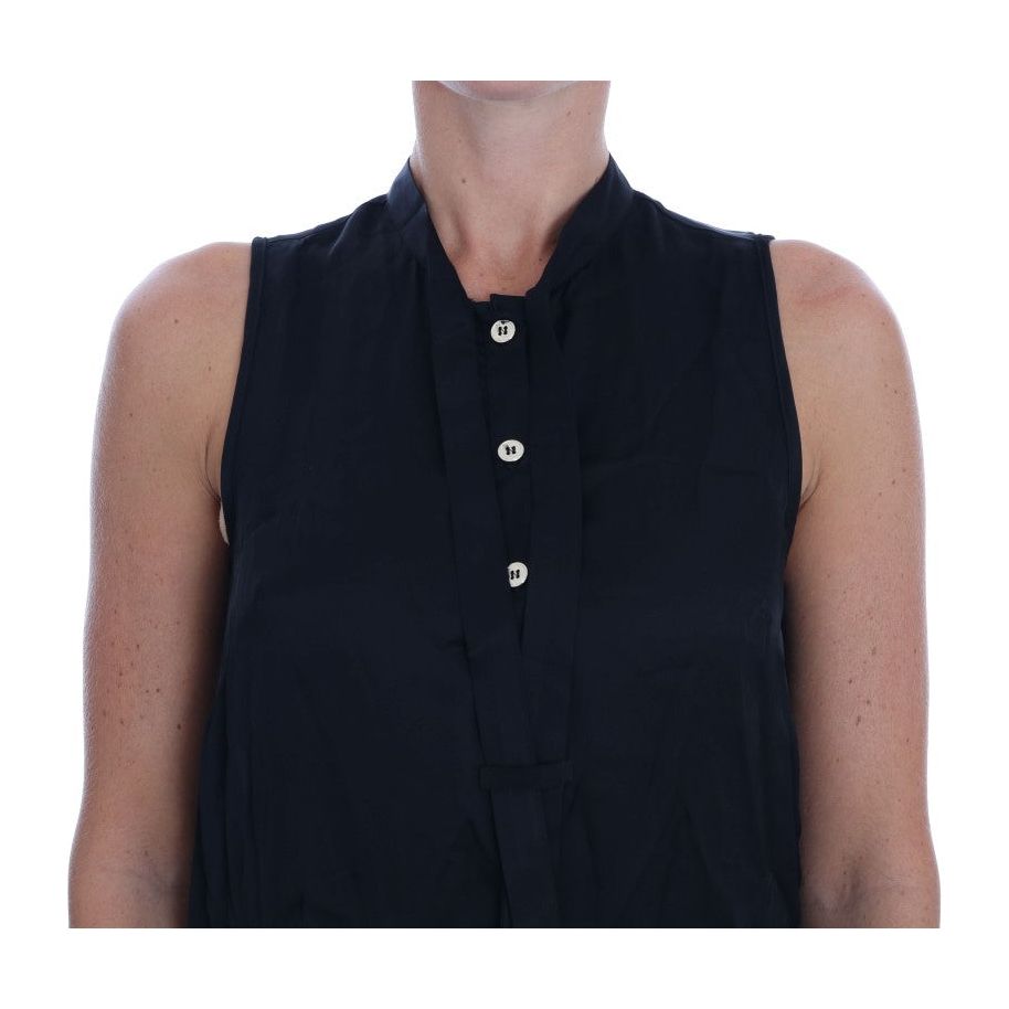 Versace Jeans Chic Sleeveless Black Shirt Blouse Blouse Top black-sleeveless-viscose-blouse-top