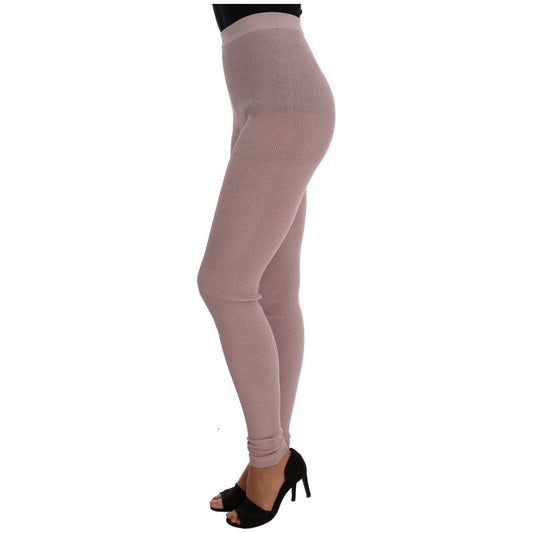 Dolce & Gabbana Elegant Pink Mid-Waist Stretch Pants pink-stretch-waist-tights-stockings