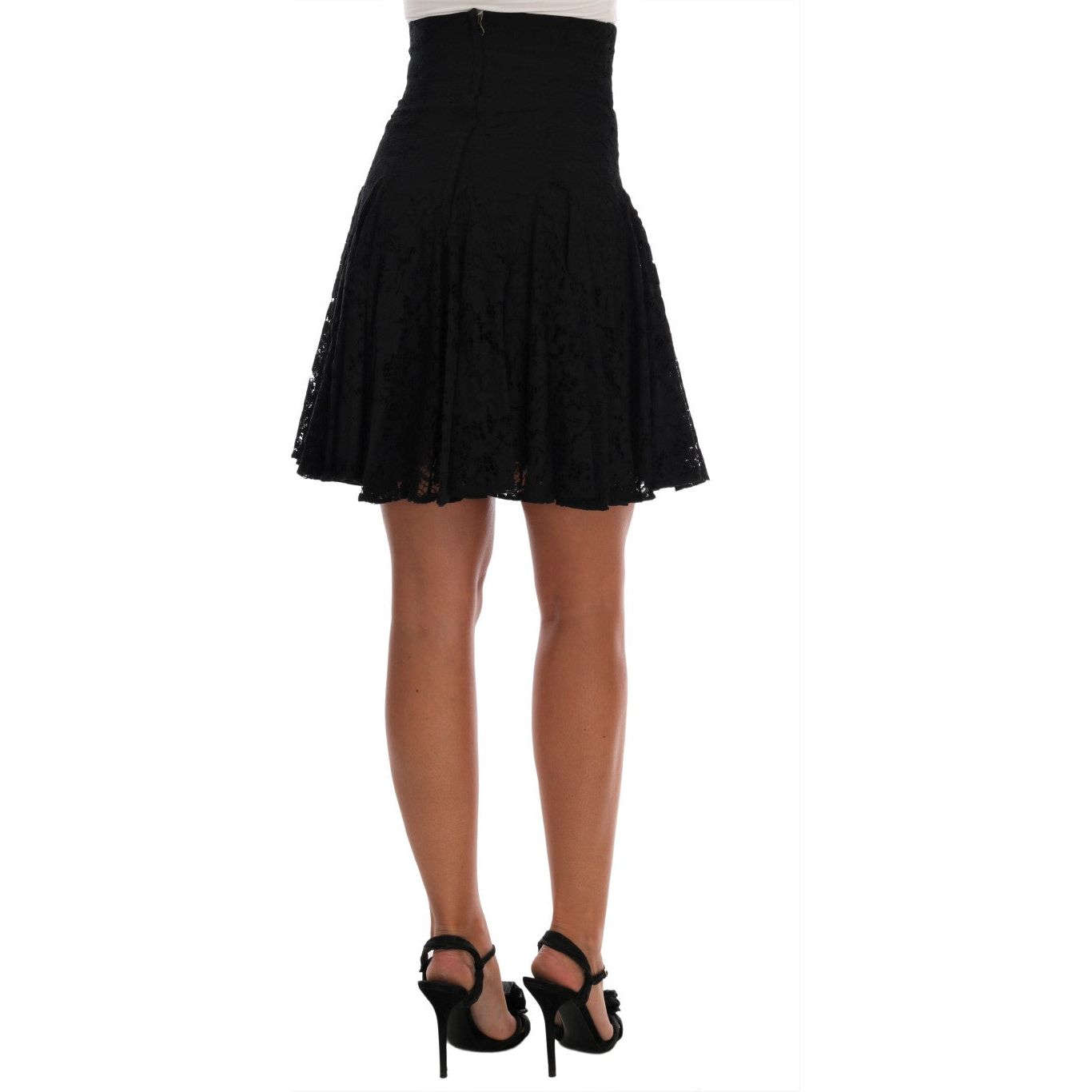 Dolce & Gabbana Elegant Floral Lace A-Line Mini Skirt black-floral-cutout-lace-a-line-skirt