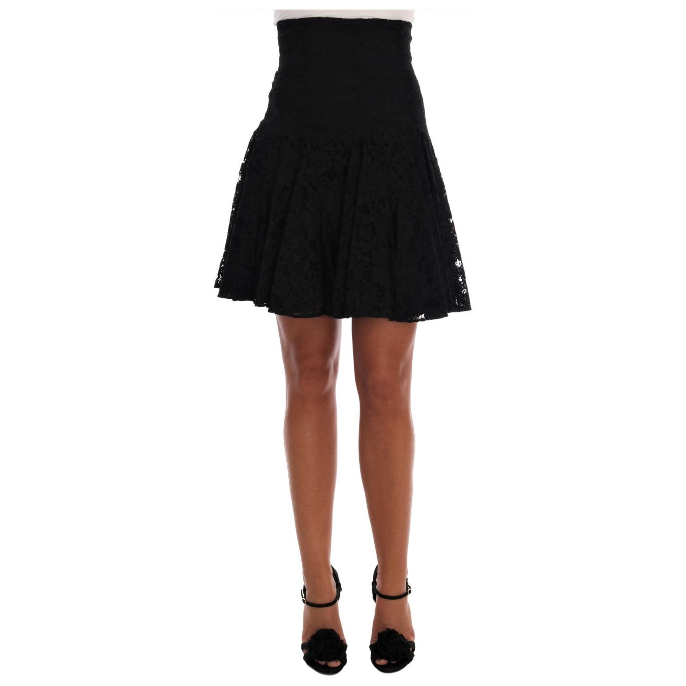 Dolce & Gabbana Elegant Floral Lace A-Line Mini Skirt black-floral-cutout-lace-a-line-skirt