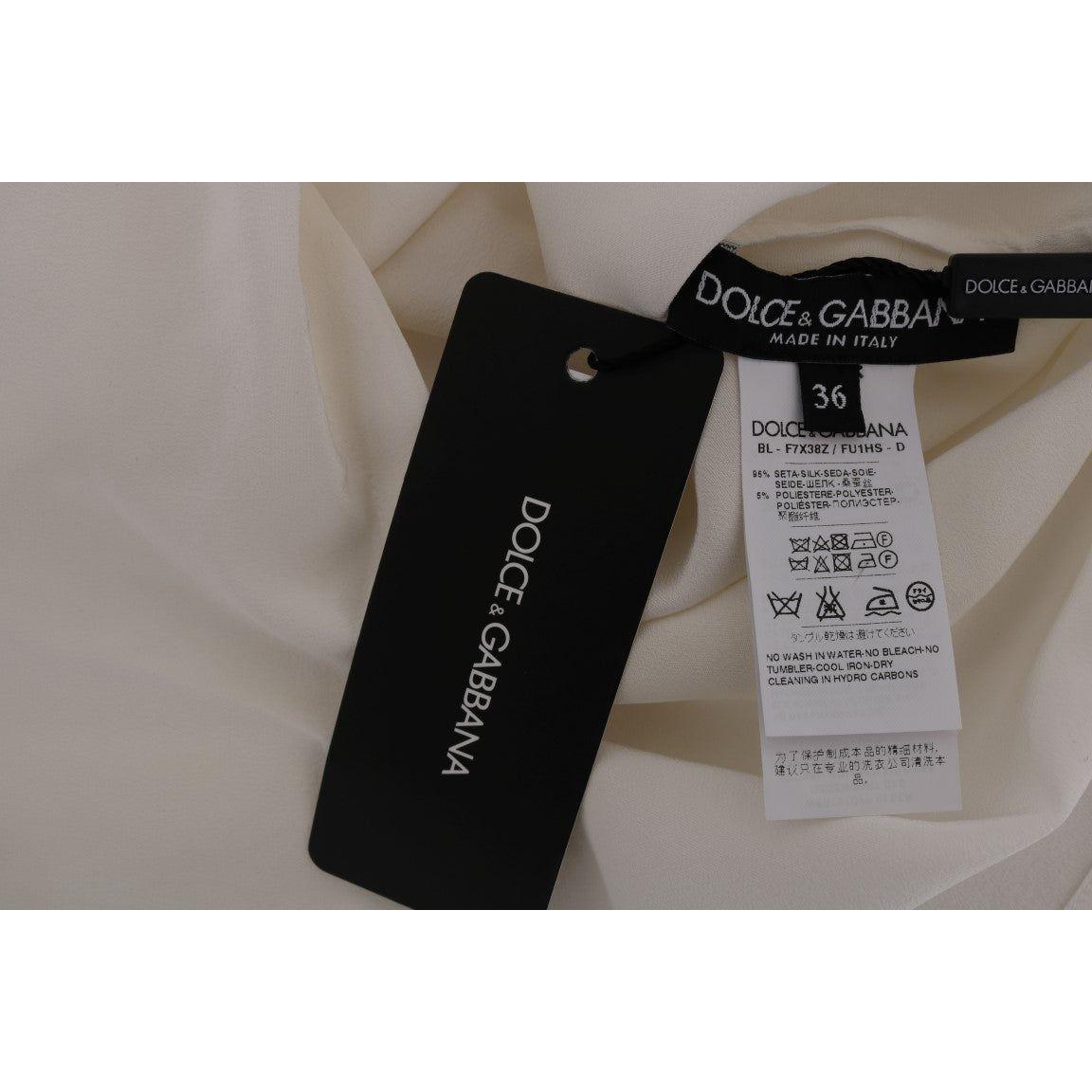 Dolce & Gabbana Silk Sequined 'Italia Is Love' White Blouse white-silk-italia-is-love-blouse-t-shirt