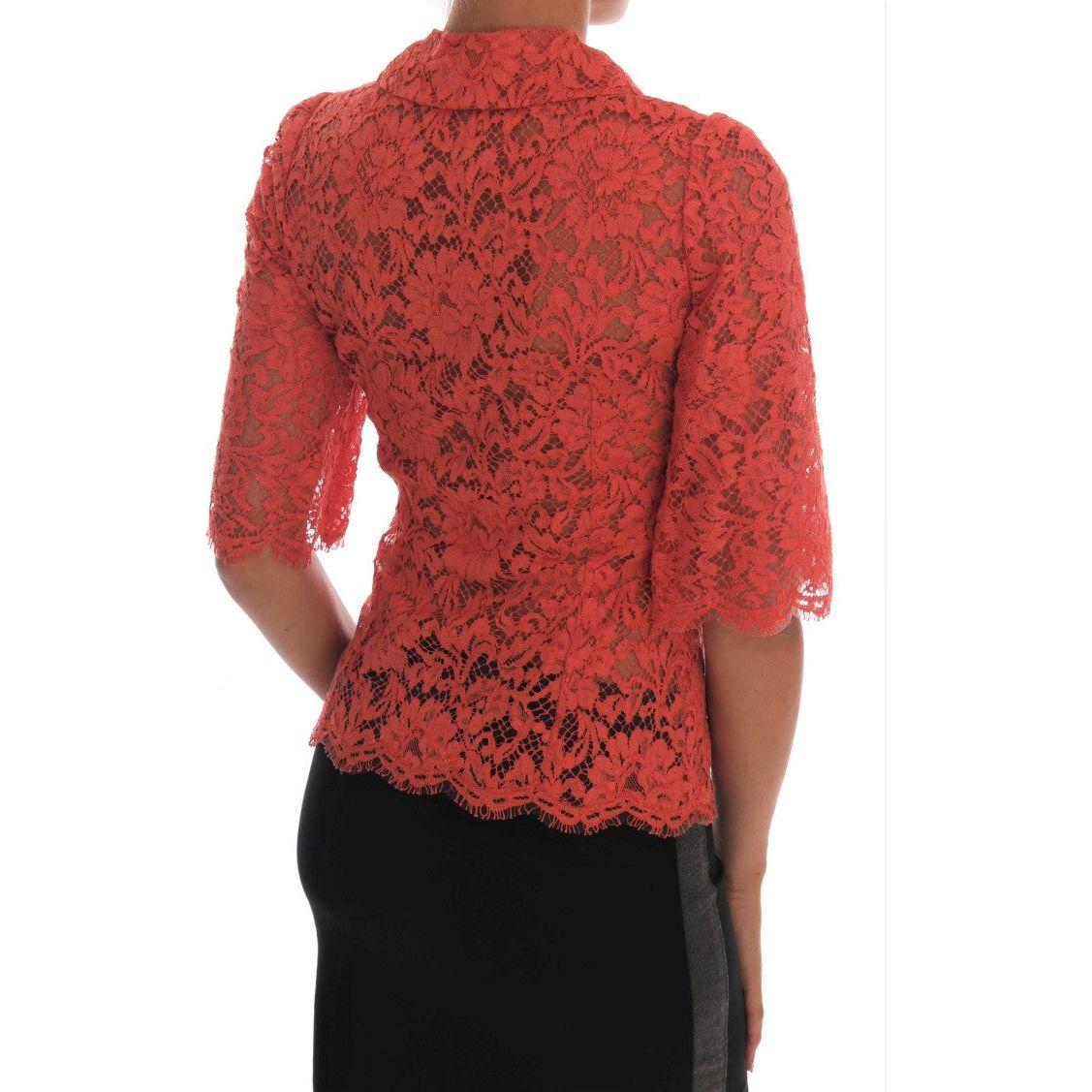 Dolce & Gabbana Elegant Orange Floral Lace Crystal Cardigan Blouse orange-crystal-buttons-floral-lace-blouse