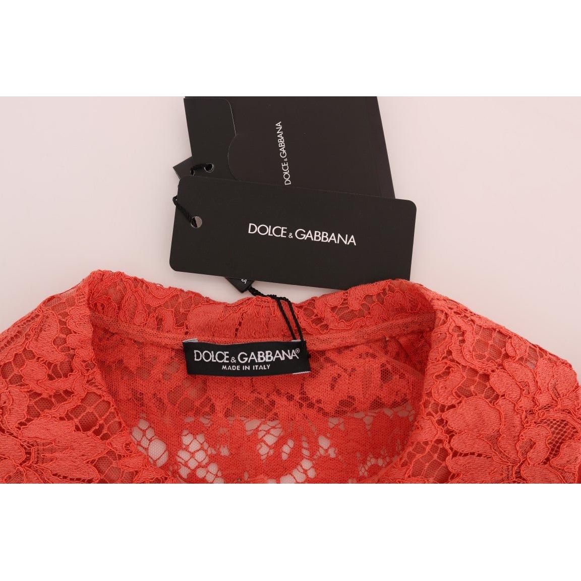 Dolce & Gabbana Elegant Orange Floral Lace Crystal Cardigan Blouse orange-crystal-buttons-floral-lace-blouse 460111-orange-crystal-buttons-floral-lace-blouse-4.jpg