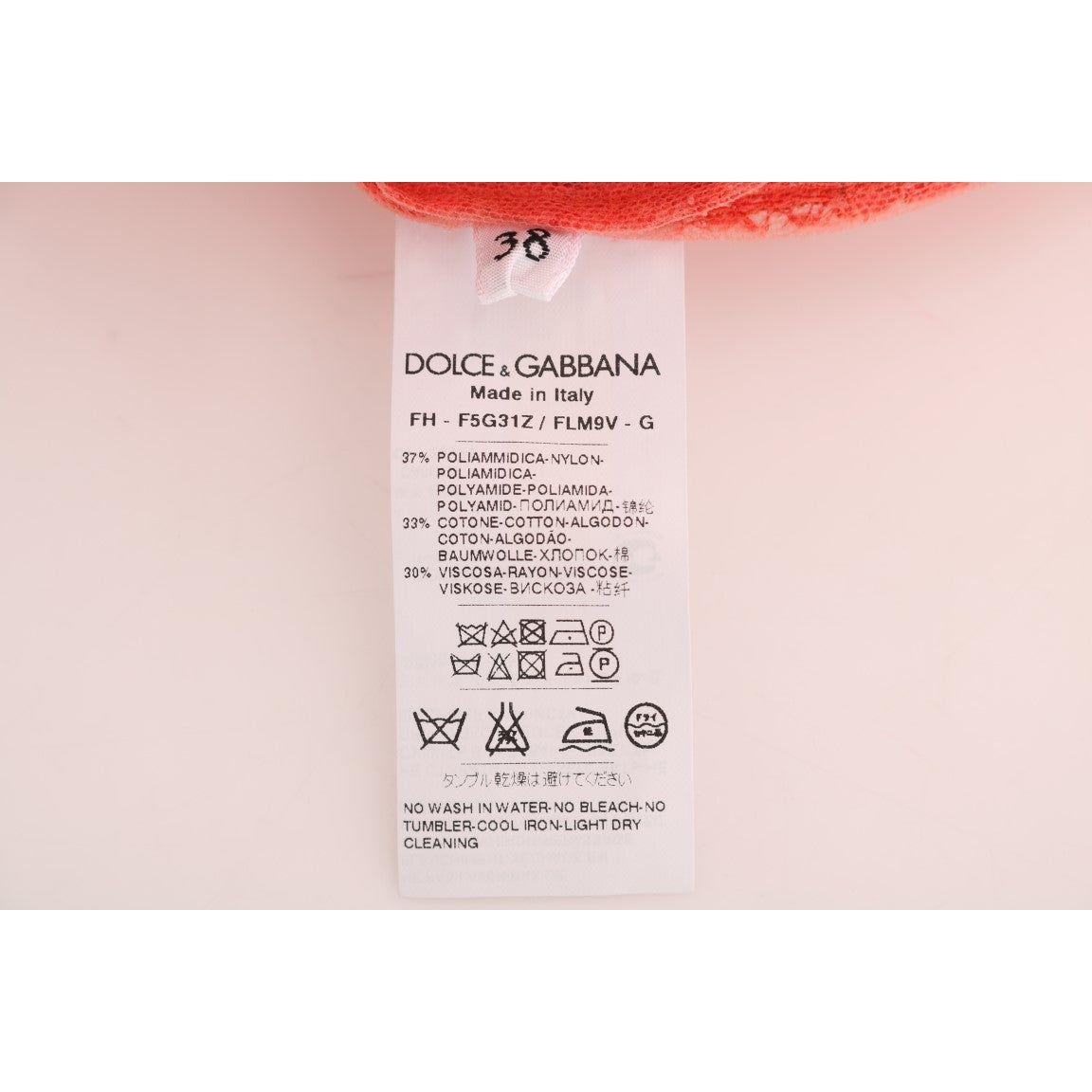 Dolce & Gabbana Elegant Orange Floral Lace Crystal Cardigan Blouse orange-crystal-buttons-floral-lace-blouse