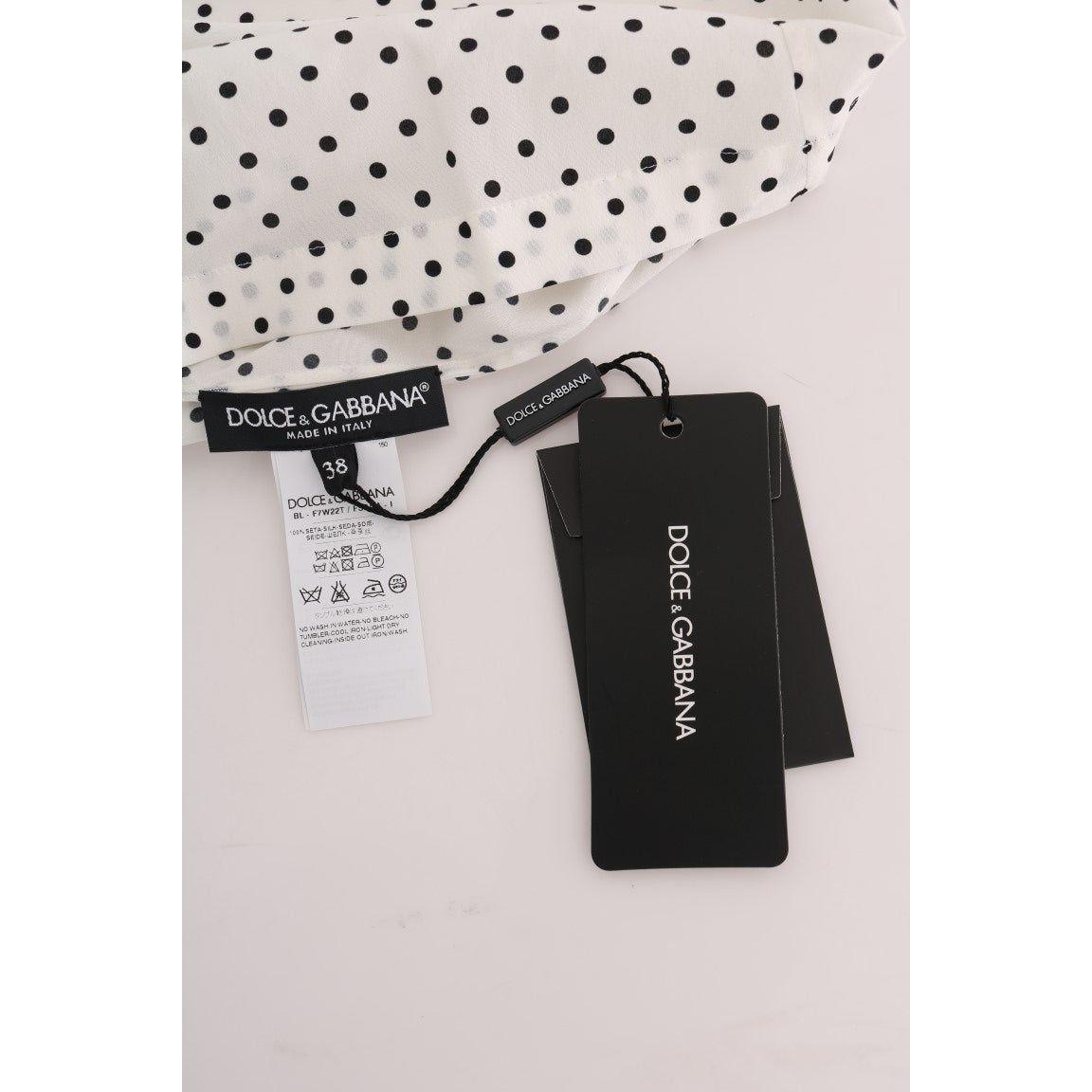 Dolce & Gabbana Chic Polka Dot Silk Blouse white-polka-dotted-silk-t-shirt-top