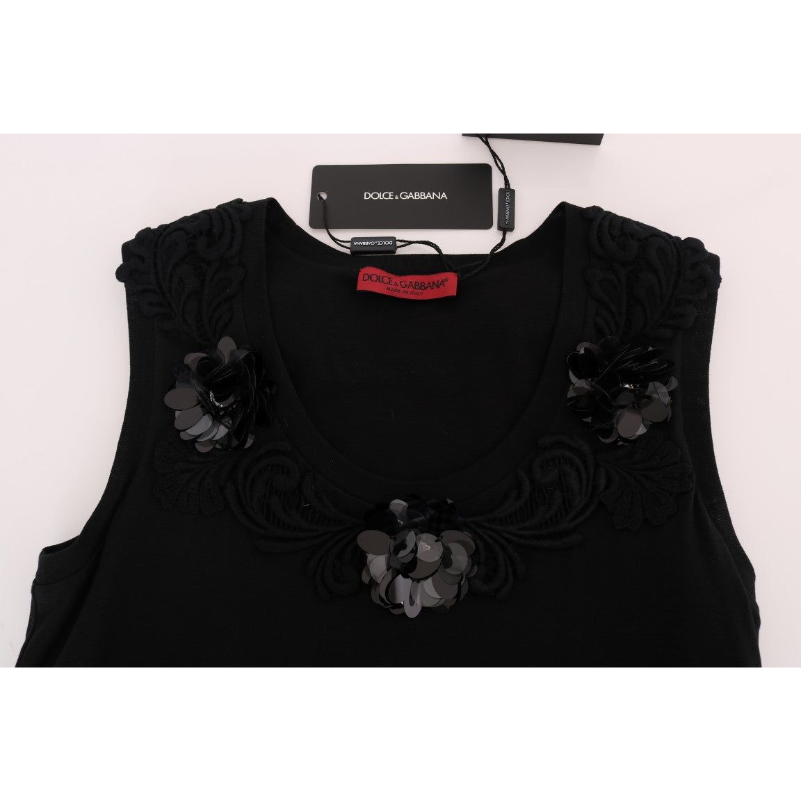 Dolce & Gabbana Black Floral Sequined Cami Blouse black-cotton-floral-crystal-tank-top