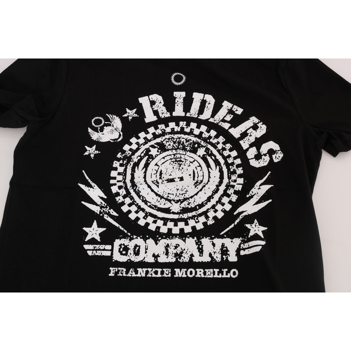 Frankie Morello Chic Black Crewneck Tee with 'RIDERS' Motif black-cotton-riders-crewneck-t-shirt