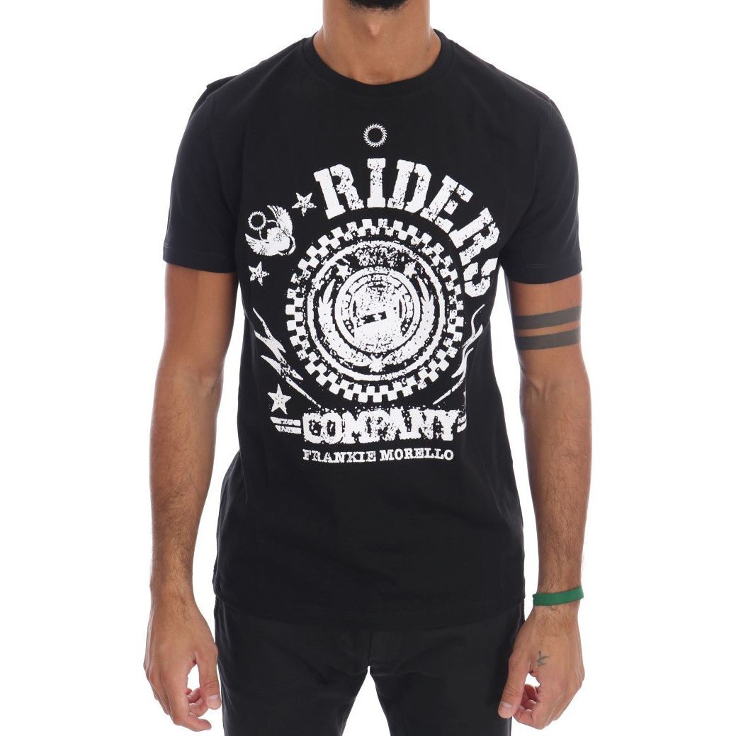Frankie Morello Chic Black Crewneck Tee with 'RIDERS' Motif black-cotton-riders-crewneck-t-shirt