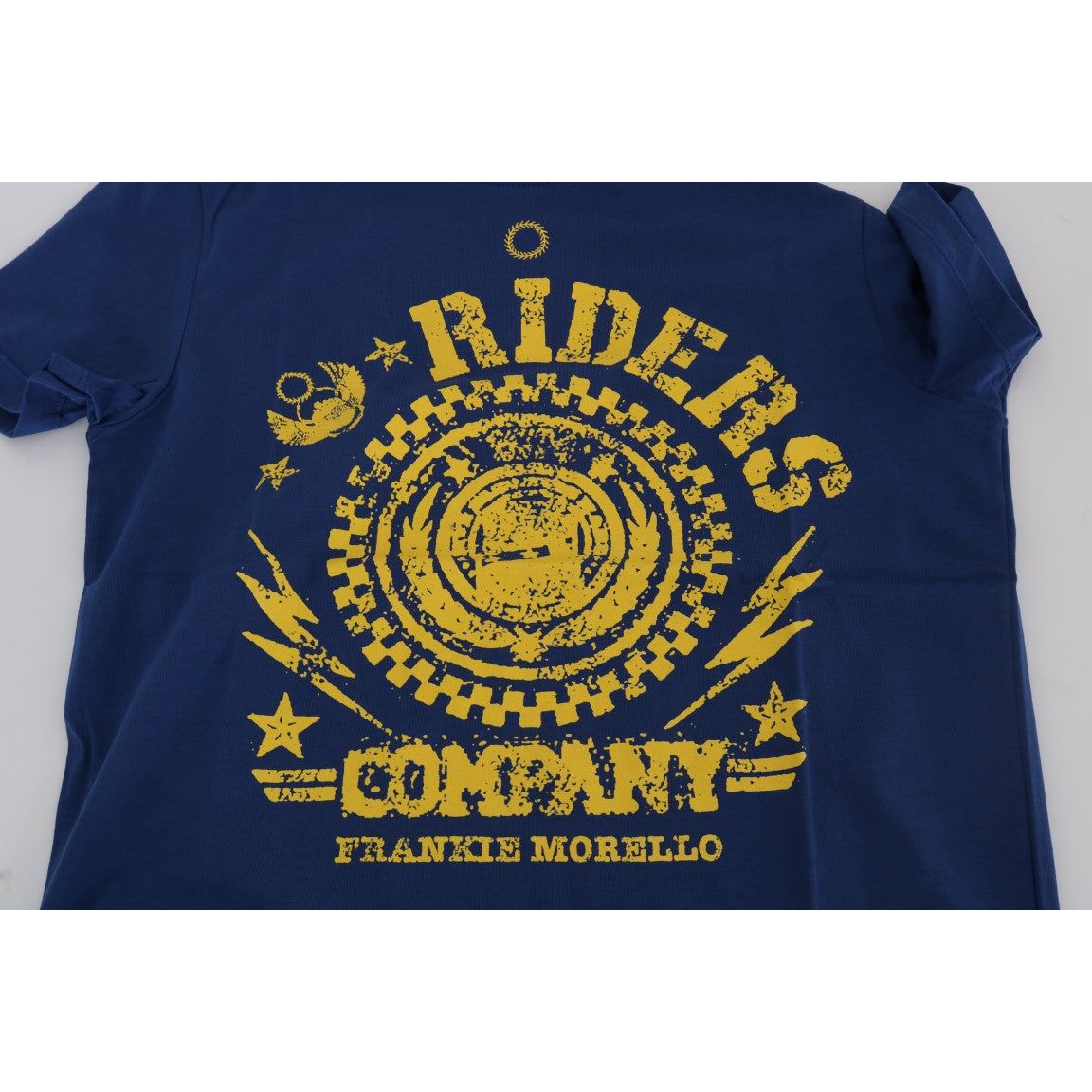 Frankie Morello Stylish Blue Riders Motif Cotton Tee blue-cotton-riders-crewneck-t-shirt 463886-blue-cotton-riders-crewneck-t-shirt-4.jpg