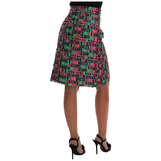 Dolce & Gabbana Elegant Jacquard High Waist Pencil Skirt pink-green-jacquard-pencil-skirt