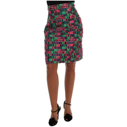 Dolce & Gabbana Elegant Jacquard High Waist Pencil Skirt pink-green-jacquard-pencil-skirt