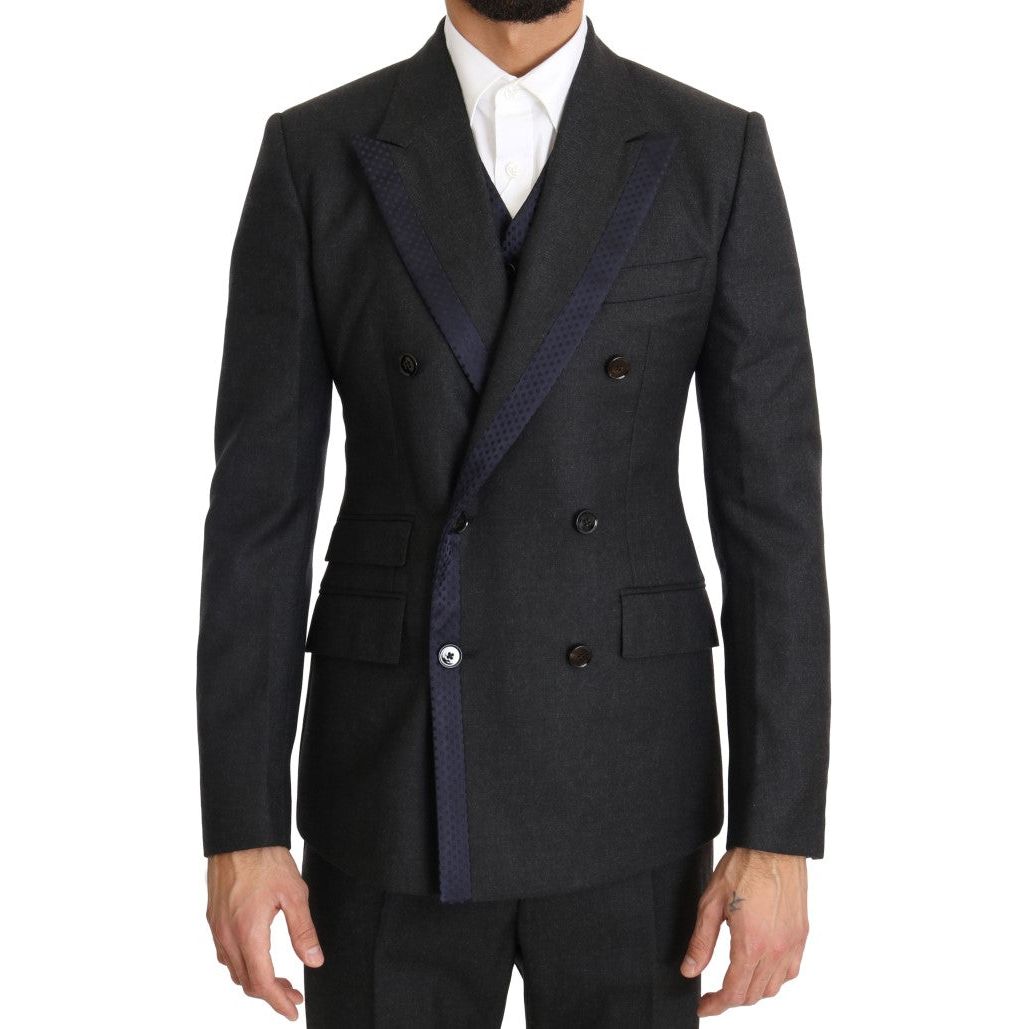 Dolce & Gabbana Elegant Gray Polka Dot 3-Piece Suit Suit gray-wool-blue-silk-double-breasted-suit