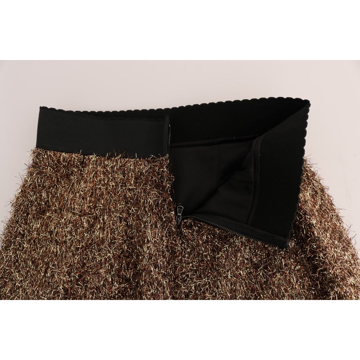 Dolce & Gabbana Elegant Gold Fringe High-Waist Pencil Skirt gold-black-short-mini-skirt
