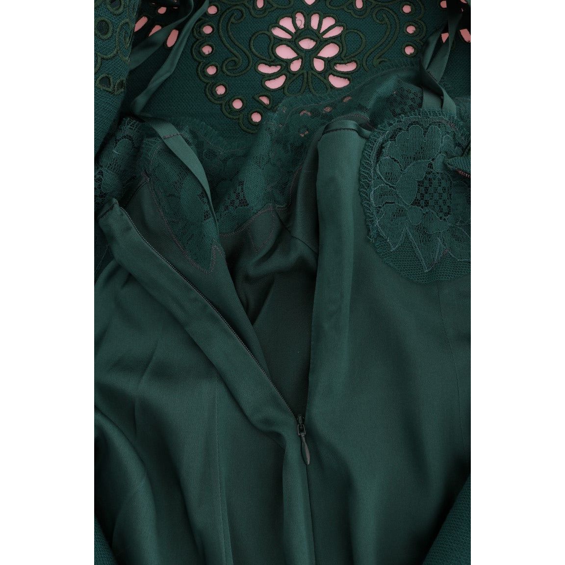 Dolce & Gabbana Elegant Green A-Line Sheath Dress green-floral-cutout-silk-wool-dress