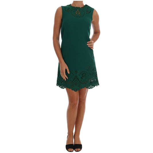 Dolce & Gabbana Elegant Green A-Line Sheath Dress green-floral-cutout-silk-wool-dress 465288-green-floral-cutout-silk-wool-dress.jpg