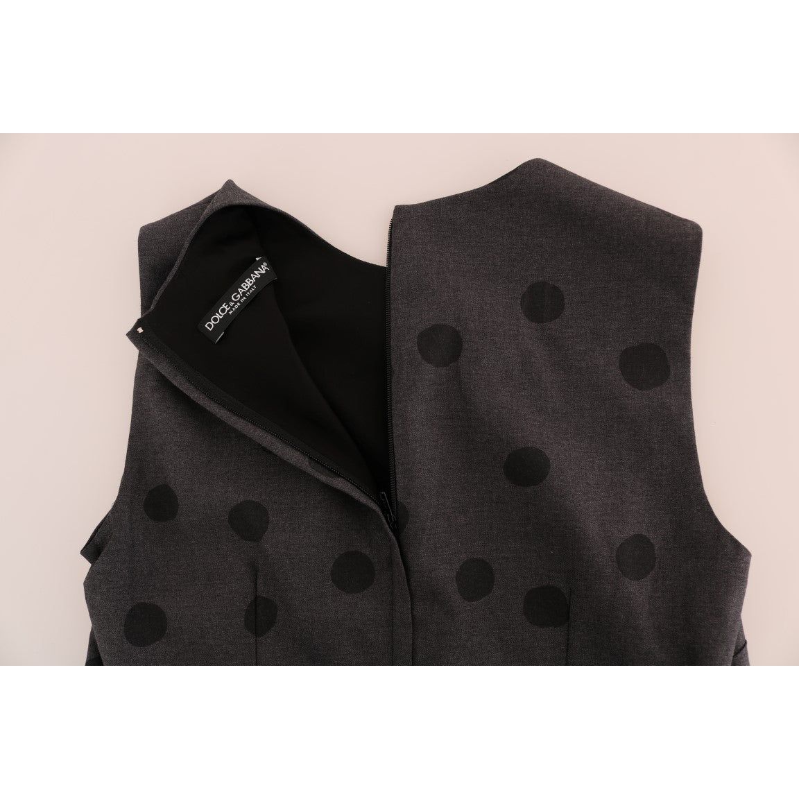 Dolce & Gabbana Chic Sleeveless Polka Dotted Wool Dress gray-polka-dotted-sheath-wool-dress