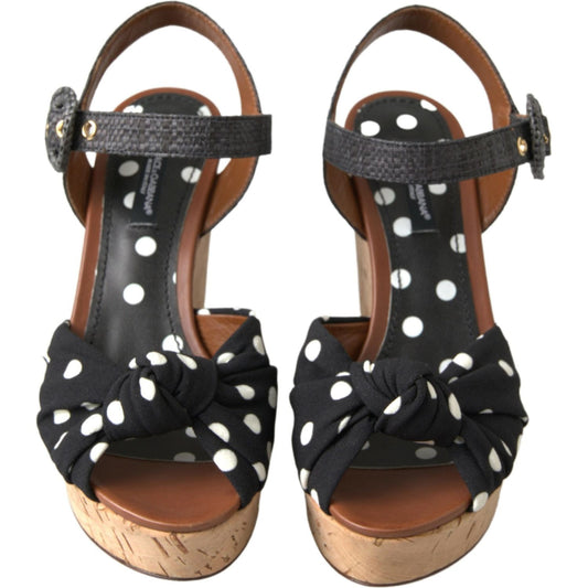 Dolce & Gabbana Chic Polka-Dotted Ankle Strap Wedges black-wedges-polka-dotted-ankle-strap-shoes-sandals
