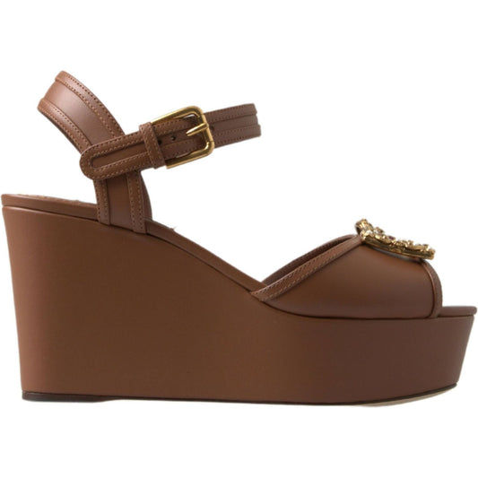 Dolce & Gabbana Chic Brown Leather Ankle Strap Wedges brown-leather-amore-wedges-sandals-shoes 465A0043-scaled-3b95ccb9-765.jpg