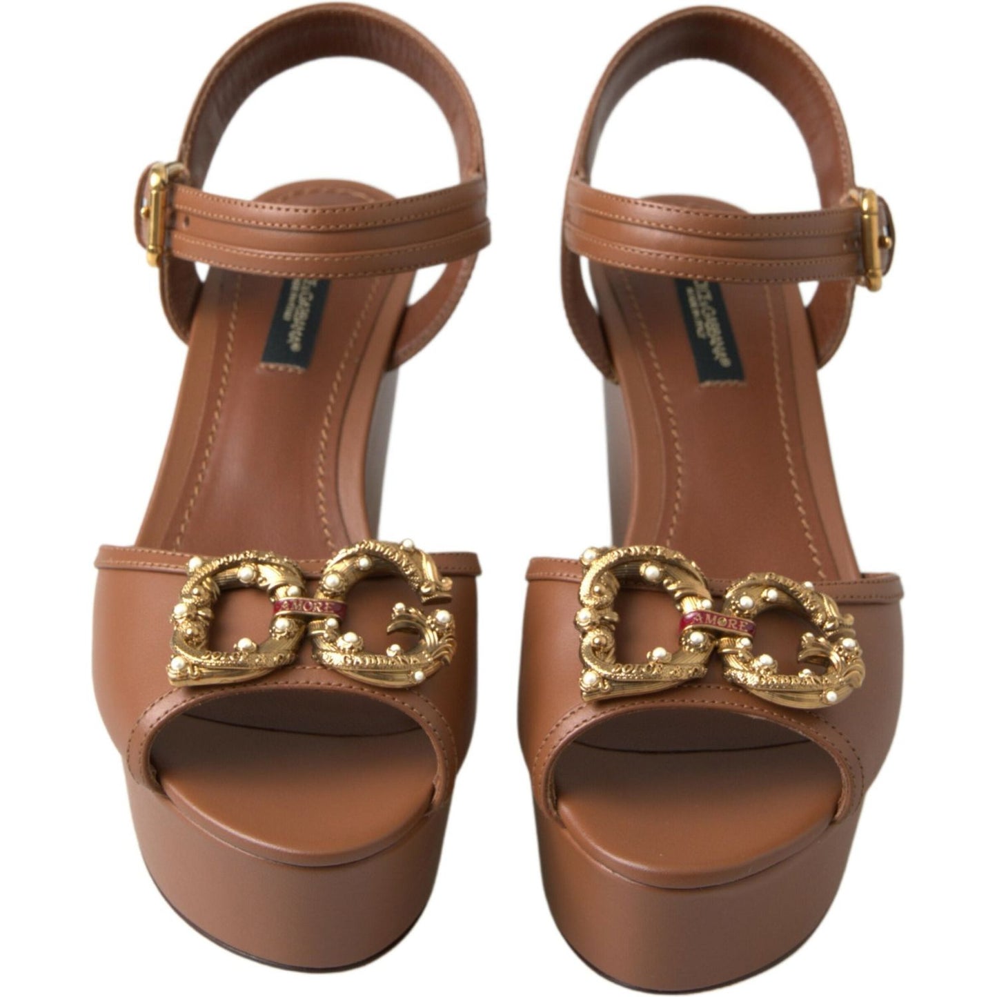 Dolce & Gabbana Chic Brown Leather Ankle Strap Wedges brown-leather-amore-wedges-sandals-shoes
