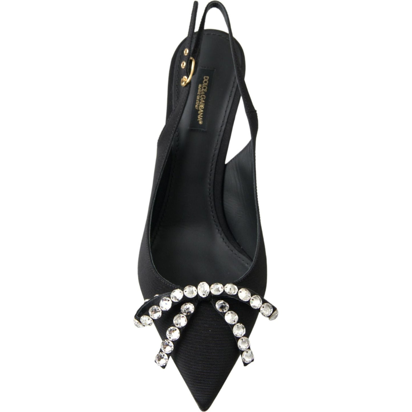 Dolce & Gabbana Embellished Black Slingback Heels Pumps black-crystal-embellished-slingback-heel-shoes