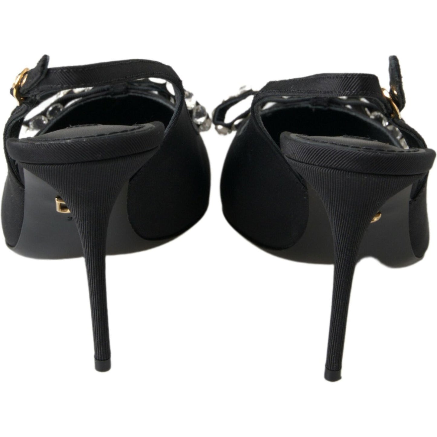 Dolce & Gabbana Embellished Black Slingback Heels Pumps black-crystal-embellished-slingback-heel-shoes