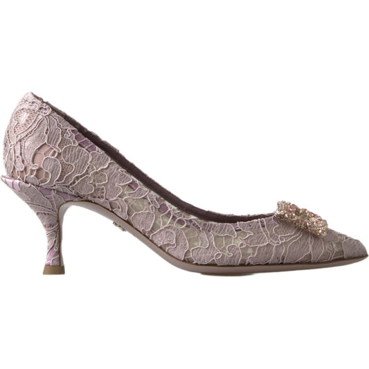 Dolce & Gabbana Elegant Pink Crystal Embellished Heels pink-floral-lace-dg-crystal-pumps-shoes