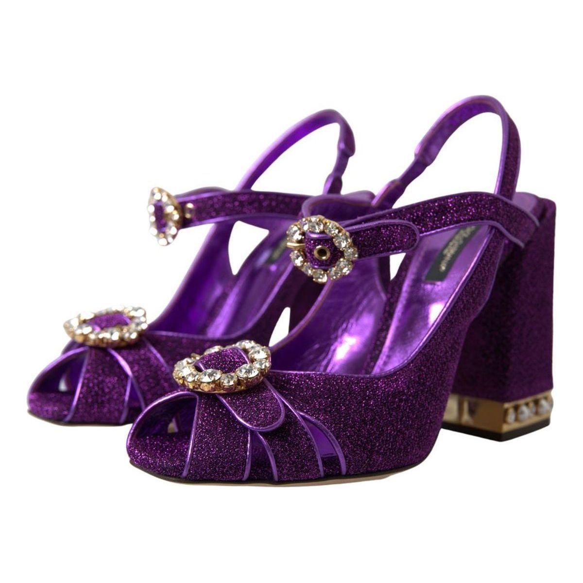 Dolce & Gabbana Elegant Purple Ankle Strap Heels purple-ankle-strap-sandals-crystal-shoes