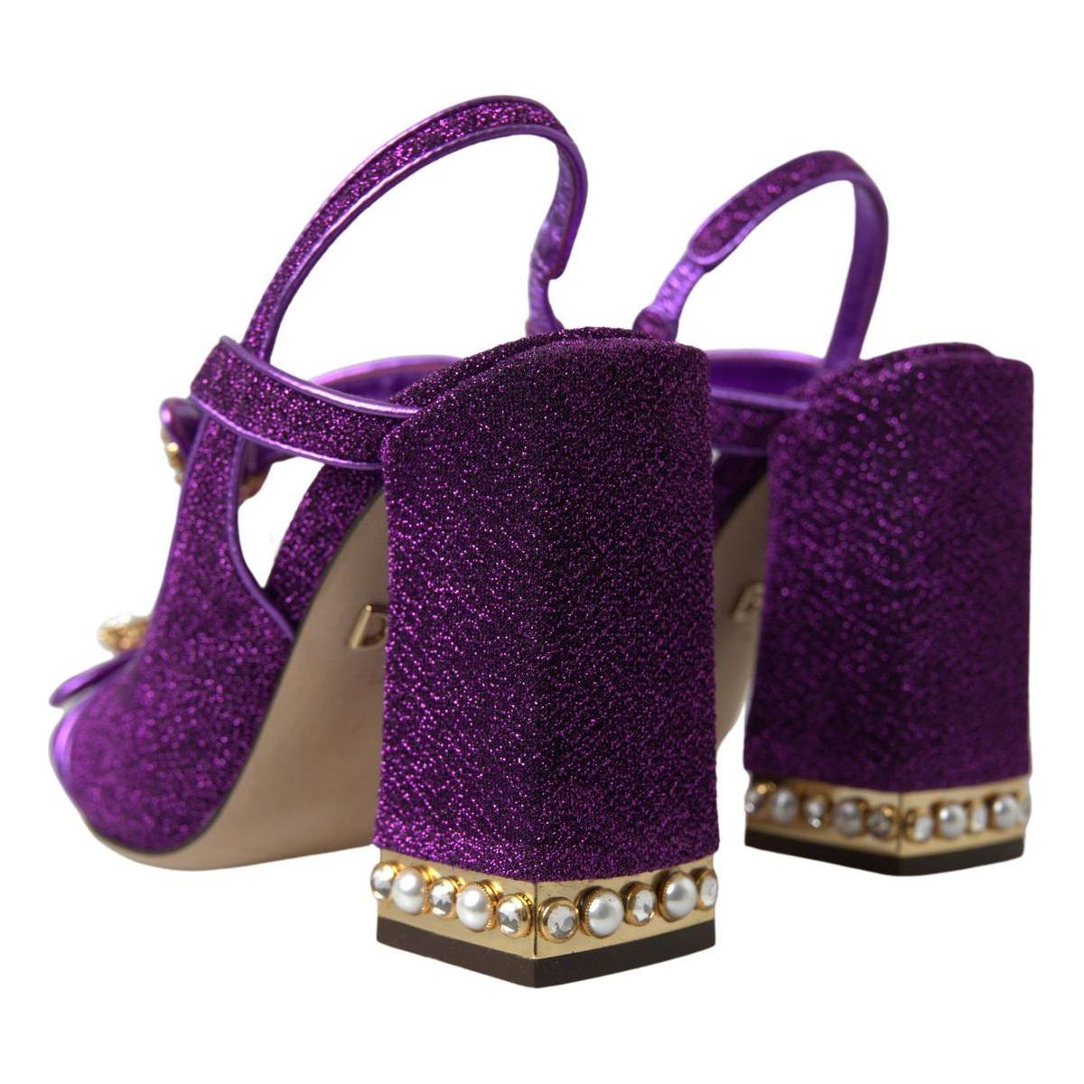 Dolce & Gabbana Elegant Purple Ankle Strap Heels purple-ankle-strap-sandals-crystal-shoes