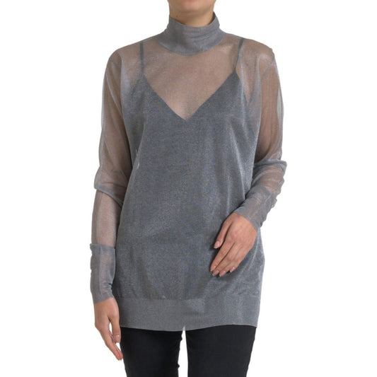 Dolce & Gabbana Elegant Gray Long Sleeve Mesh Top gray-mesh-turtleneck-long-sleeve-blouse-top