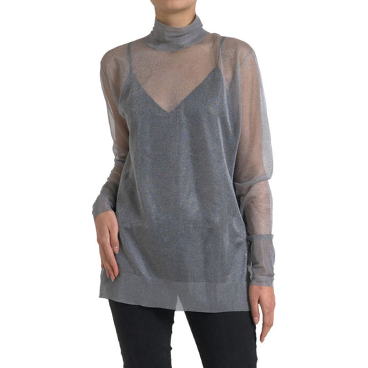 Dolce & Gabbana Elegant Gray Long Sleeve Mesh Top gray-mesh-turtleneck-long-sleeve-blouse-top