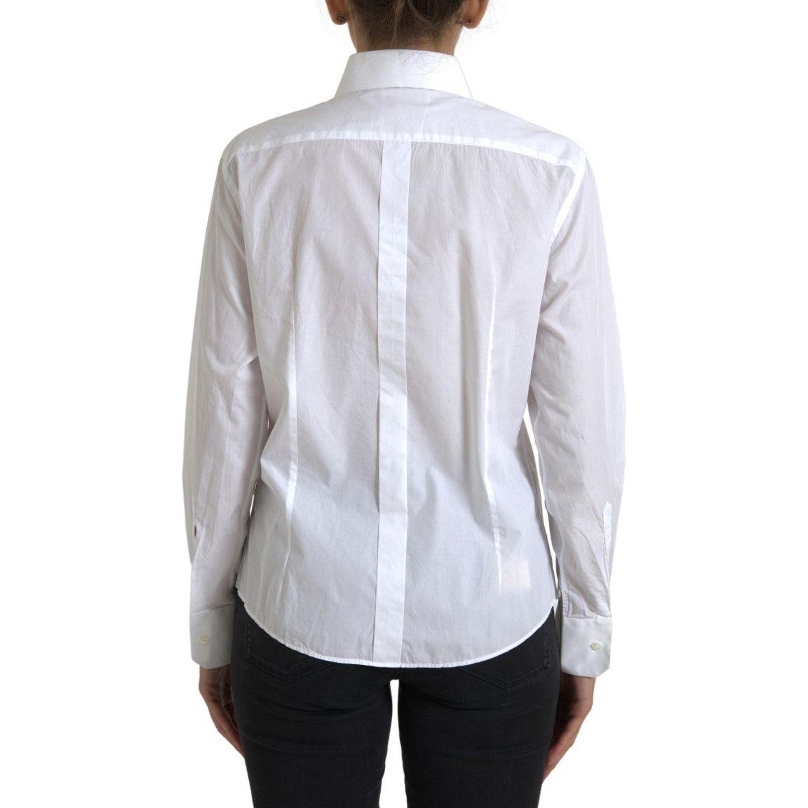 Dolce & Gabbana Elegant White Cotton Collared Top white-cotton-collared-long-sleeves-shirt-top