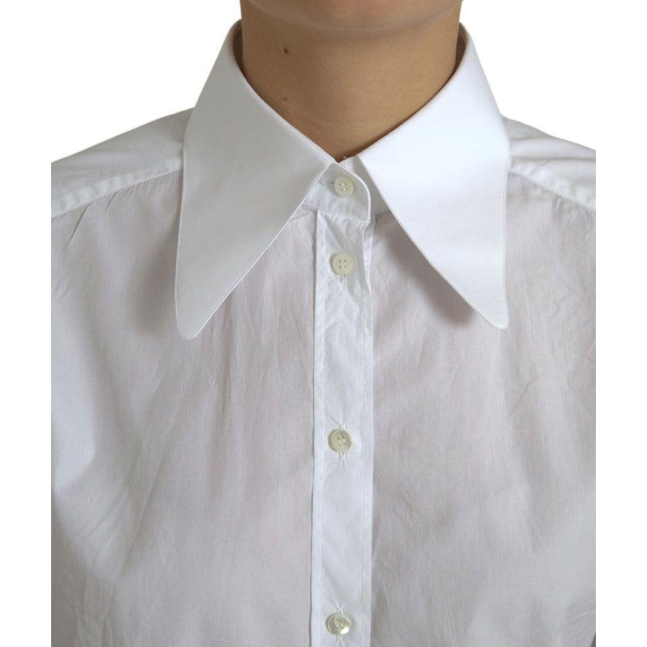 Dolce & Gabbana Elegant White Cotton Collared Top white-cotton-collared-long-sleeves-shirt-top