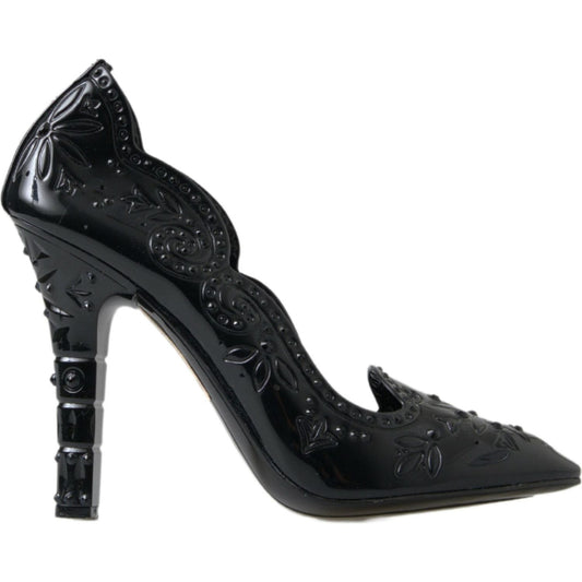 Dolce & Gabbana Elegant Black Crystal Cinderella Pumps black-cinderella-floral-crystal-heels-shoes