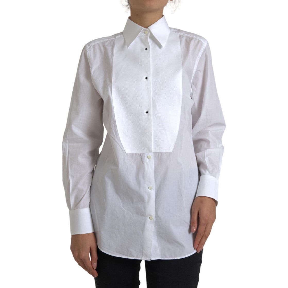 Dolce & Gabbana Elegant White Cotton Poplin Dress Shirt cotton-collared-long-sleeves-shirt-white